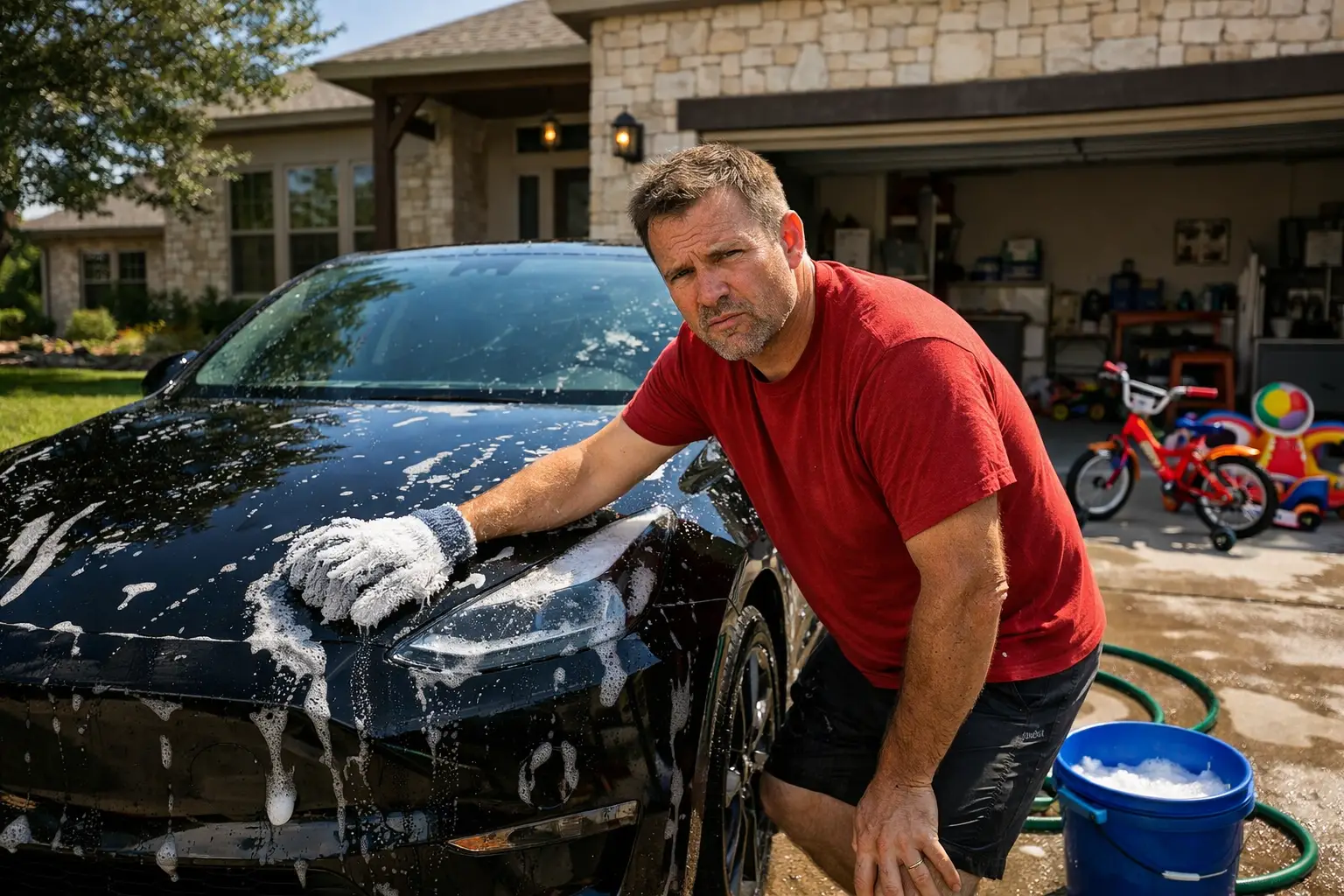 man washing a car